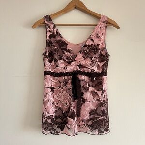 Vintage y2k babydoll pink and brown lace tank top, Lipstick, size M